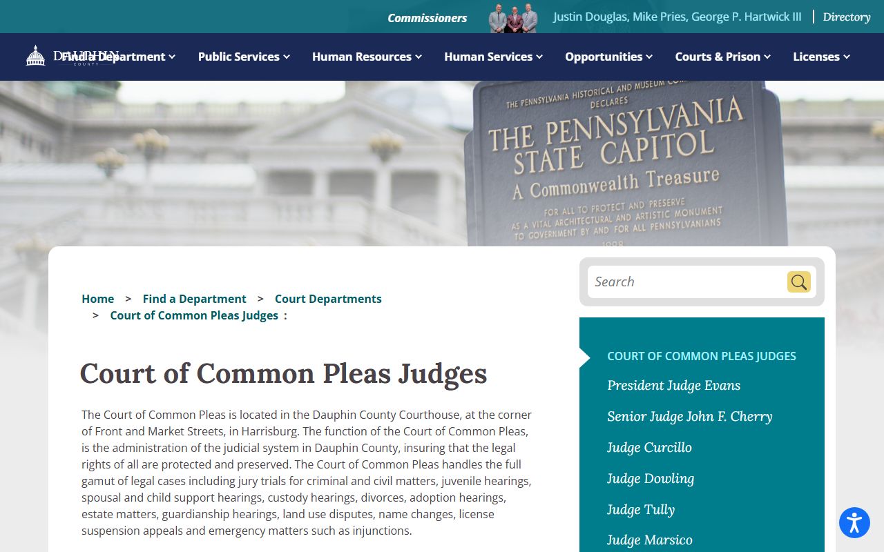 Dauphin County court records Court of Common Pleas judge directory