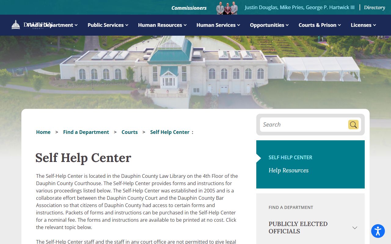 Dauphin County court records Self Help Center page