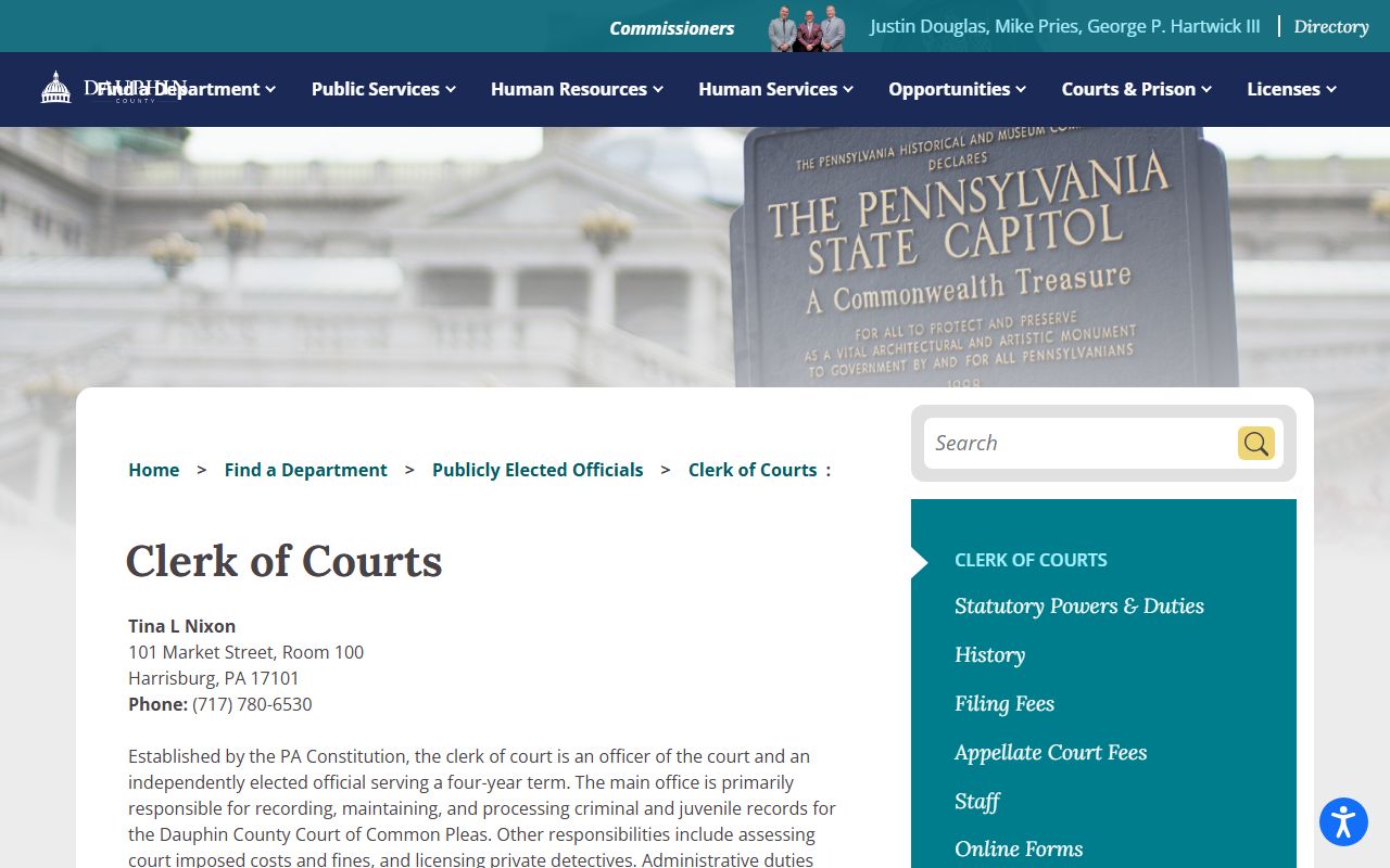 Dauphin County Clerk of Courts office page