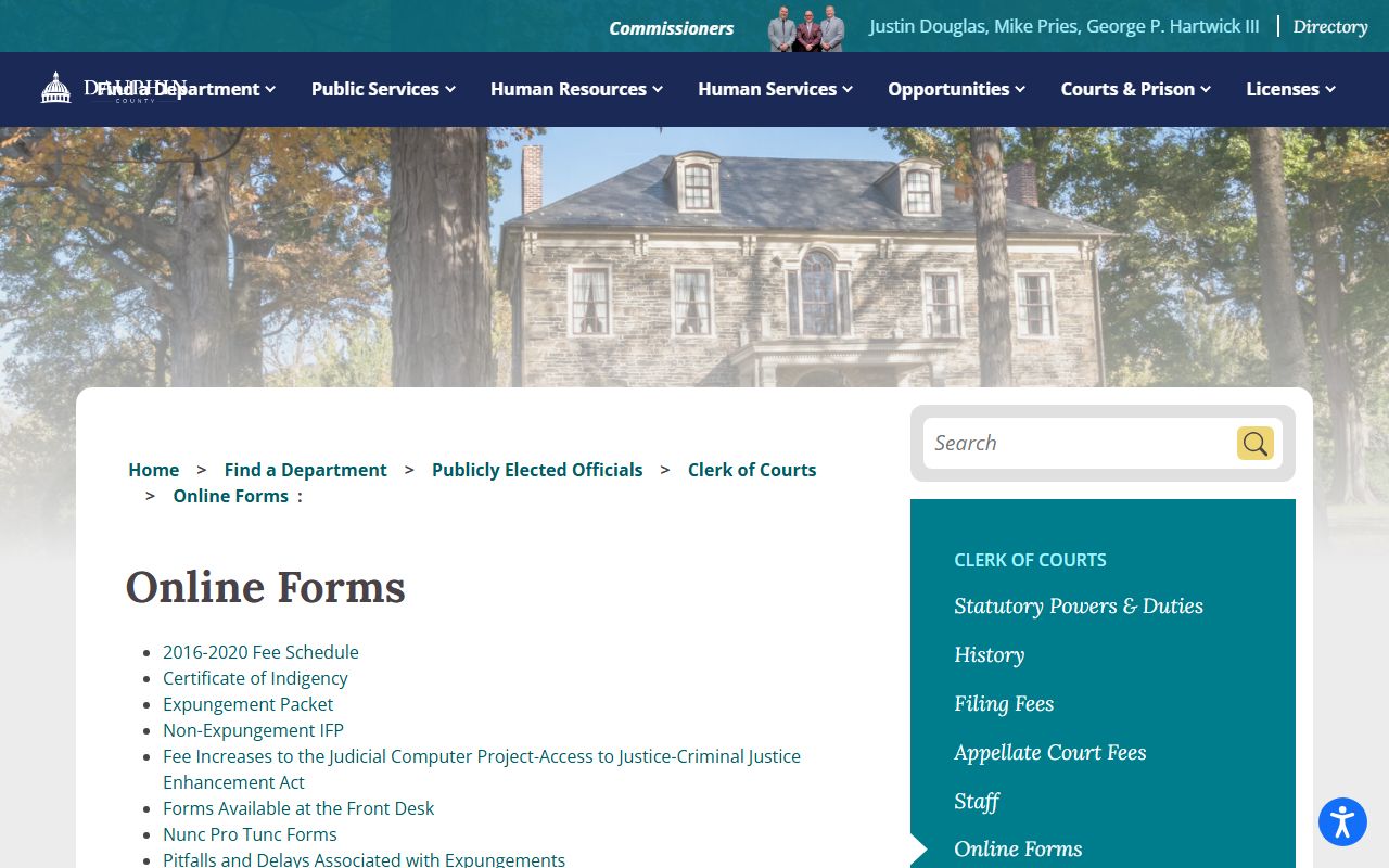 Dauphin County Clerk of Courts online forms page