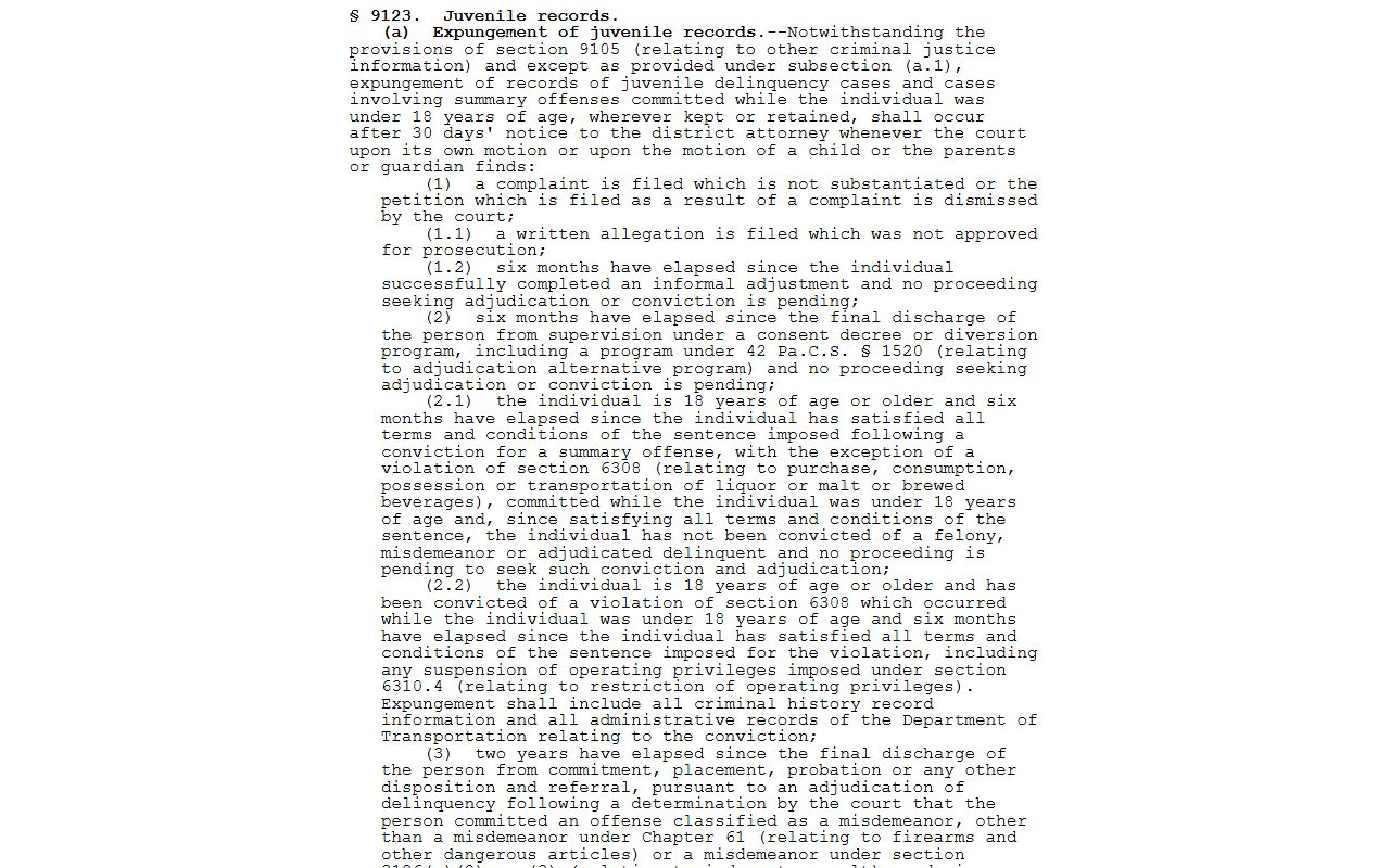 Dauphin County court dockets juvenile record expungement statute