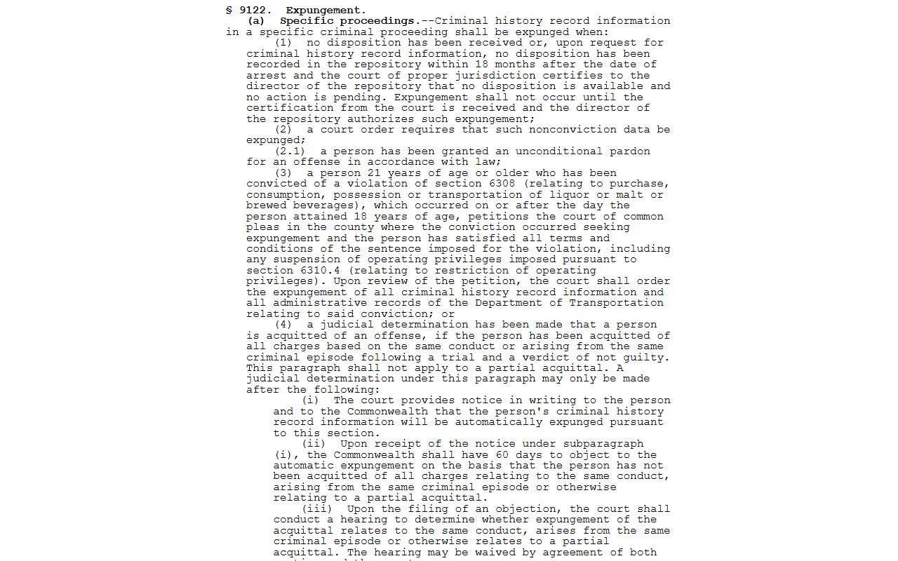 Dauphin County court dockets criminal history expungement statute