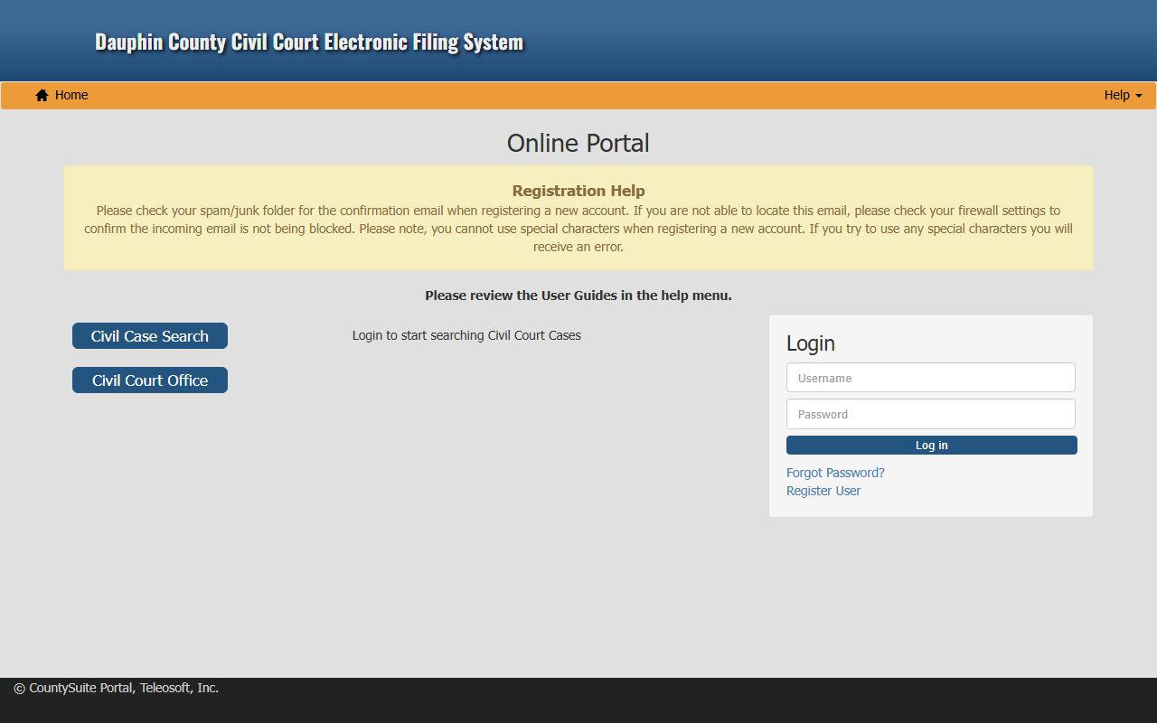 Dauphin County court records civil e-filing portal login