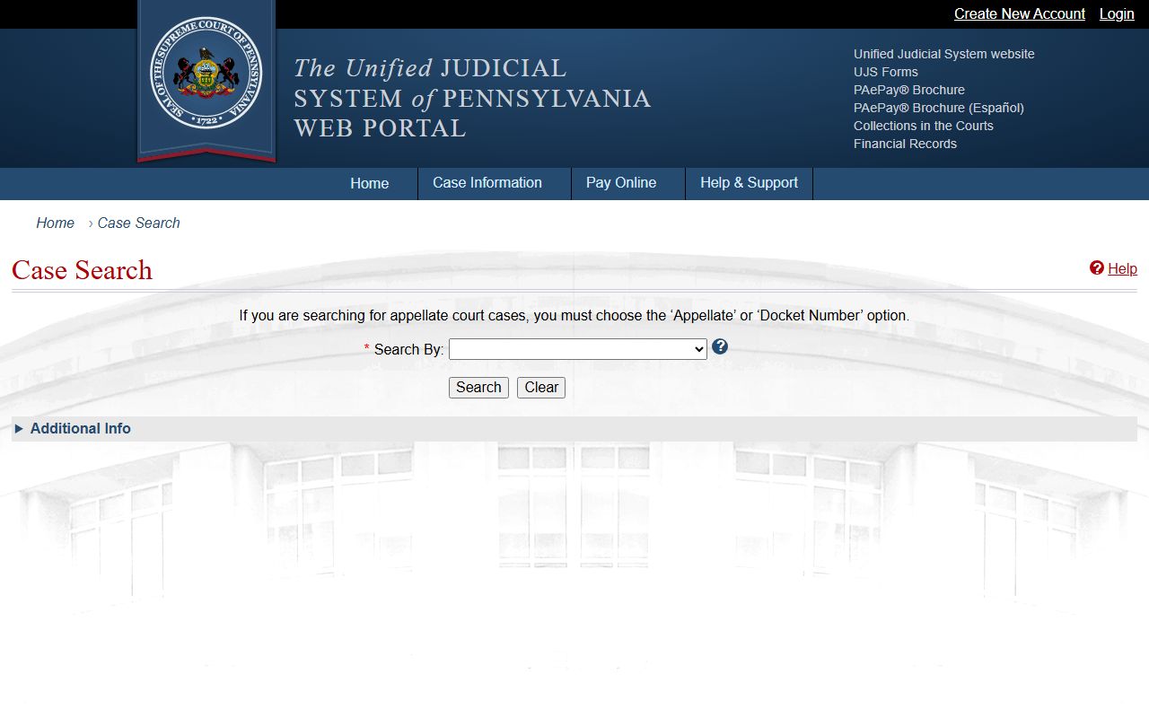 Dauphin County court records Pennsylvania UJS case search form