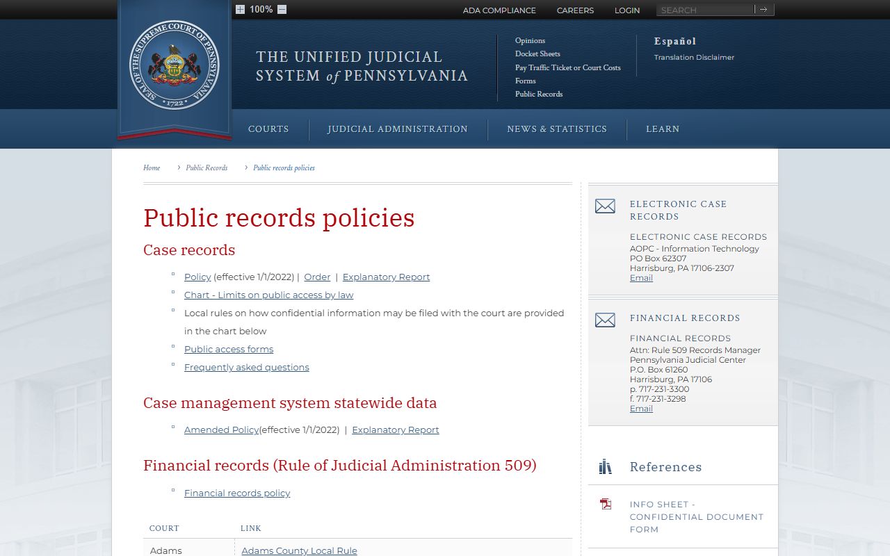 Dauphin County court records Pennsylvania public record policies page