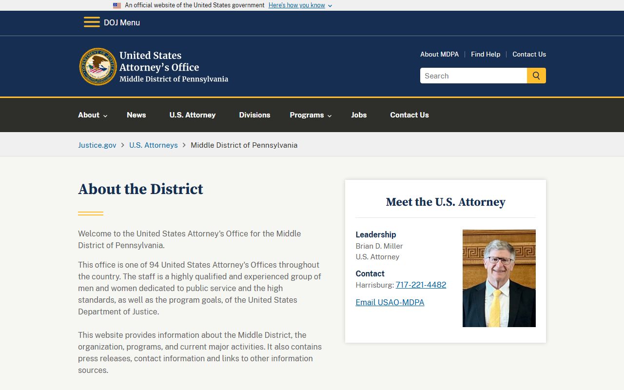 Dauphin County arrest records U.S. Attorney Middle District of Pennsylvania