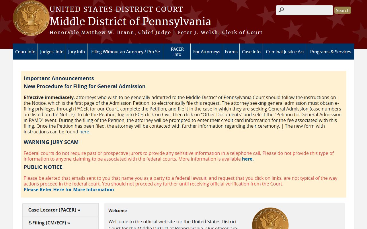 Dauphin County Court of Common Pleas U.S. District Court for the Middle District of Pennsylvania