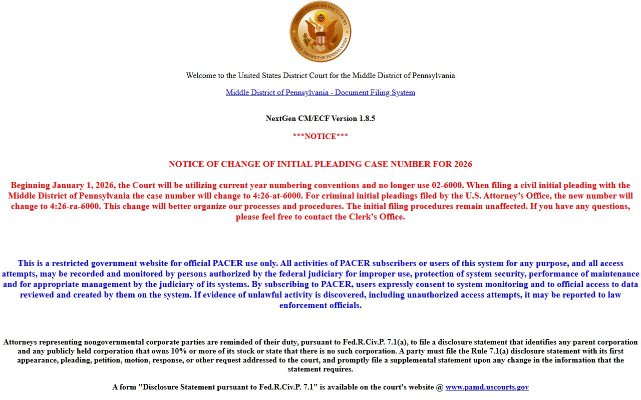 Dauphin County Court of Common Pleas Middle District CM/ECF system