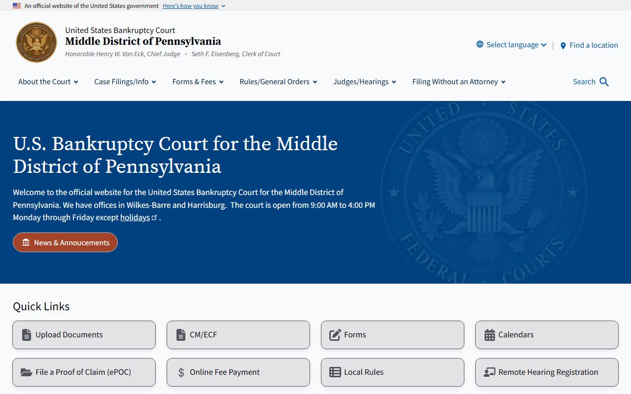 Dauphin County Court of Common Pleas U.S. Bankruptcy Court Middle District of Pennsylvania