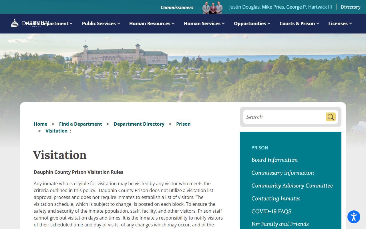 Dauphin County inmate records prison visitation rules page