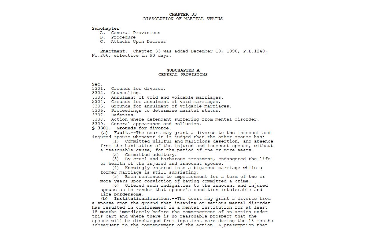 Dauphin County Orphans' Court records Pennsylvania divorce law statute
