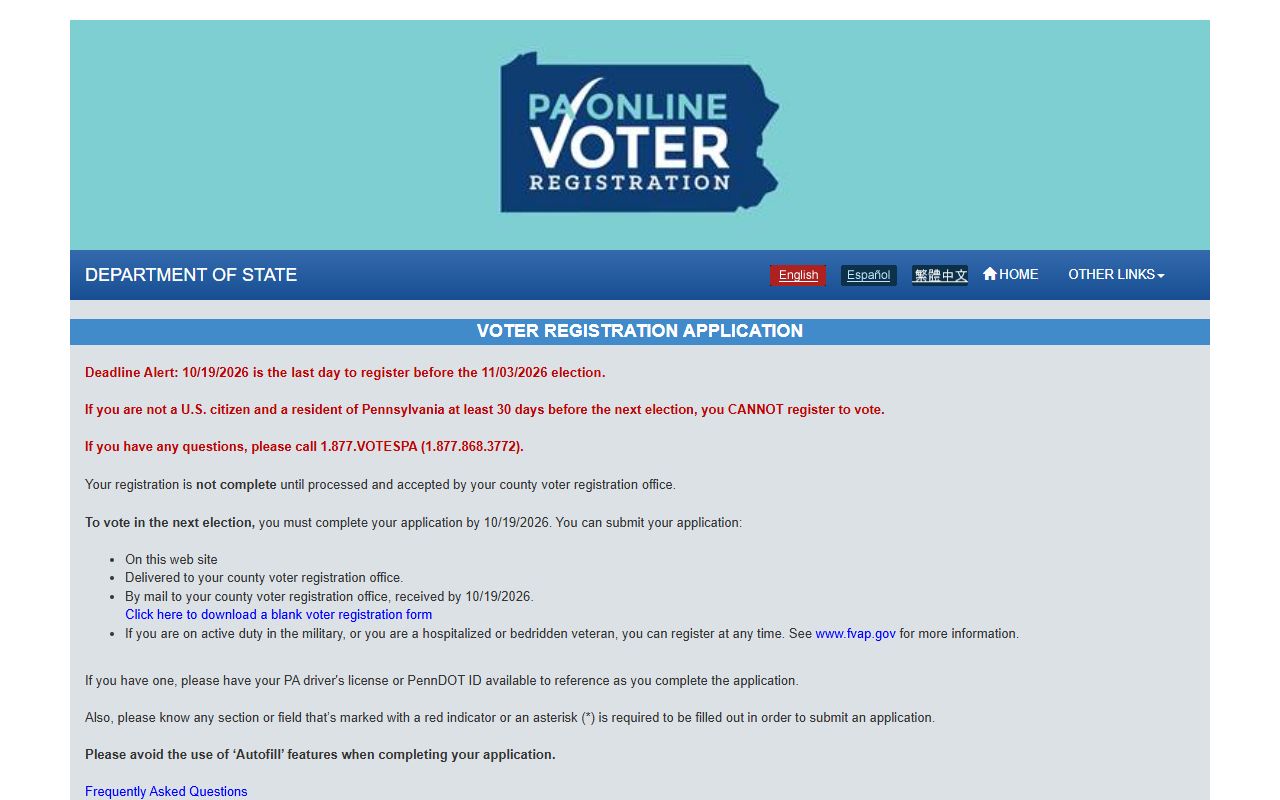 Dauphin County released inmates Pennsylvania voter registration application